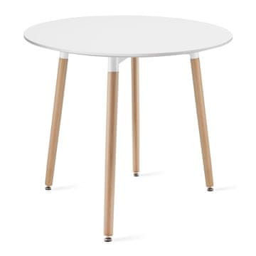 BE KAMI Okrugli stol 80 cm - bijeli / prirodne noge