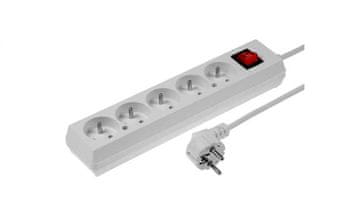 JO! Produžni kabel s prekidačem, 5 utičnica, 10A, 3m /OMY 3x1/ bijeli PS-570WS T-106010