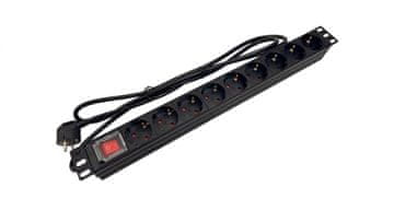 19-inčna produžna razvodna ploča (PDU) za rack 9 x CEE 7/3 schuko utičnica CEE 7/7 utikač s prekidačem