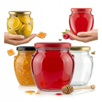 BE 5x Staklene amfore 520ml za pekmez, džem, med + poklopac Fi82