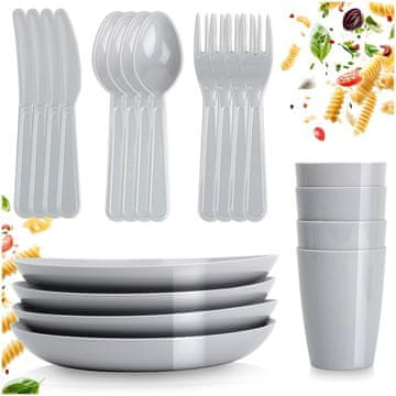 Artemis Set za piknik, turistički tanjur, čaša, pribor za jelo, plastični, za višekratnu upotrebu
