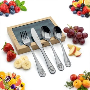 Dječji set pribora za jelo, čelik, 4 dijela, žlica, vilica, nož, set žlica