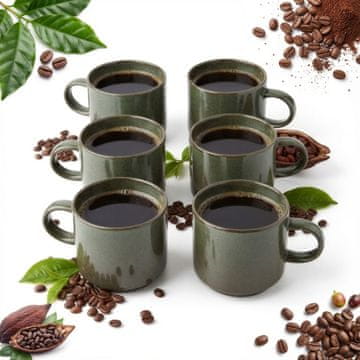 Set šalica za kavu/čaj 6 KOM tamnozelene MAT 350 ML Ø 9,5 CM