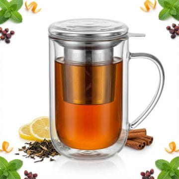 Infuzer za šalice ZA zimski čaj i začinsko bilje, termo staklo, 500 ml, poklopac