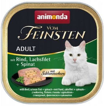 Animonda Cat | Vom Feinsten Adult - za gurmane | Mokra hrana za odrasle mačke - pladanj od 100 g - Govedina, file lososa i špinat 100 g