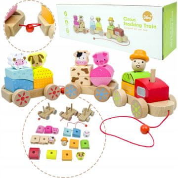 LandToys Drveni vlak s blokovima, ruralni krajolik, traktor, poljoprivrednik, životinje