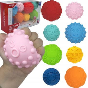 LandToys Senzorne loptice ZA vježbe masaže 8 mekanih loptica s izbočinama
