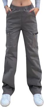 Nikcorp Ženske cargo hlače visoki struk široke nogavice sive veličina M, elastične hlače s 4 džepa, relaxed fit, Y2K streetwear stil, udobne hlače za svakodnevno nošenje, posao i slobodno vrijeme