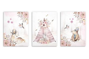 Set dječjih postera Šuma Boho Pastelno ružičaste slike za djecu 50x70