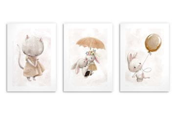 Set od 3 postera za dječju sobu, bež zečići, dječje slike, 50x70