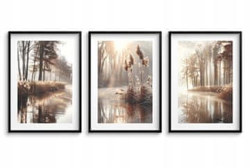 Posteri za dnevni boravak Slike u crnom okviru Set Grass Lake u Boho stilu