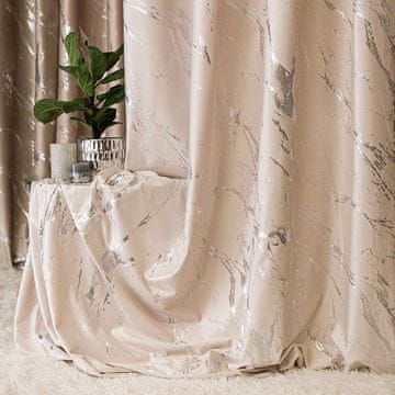 Marma - Gotova zavjesa s rupicama - 140x250cm - krem sa srebrnim printom