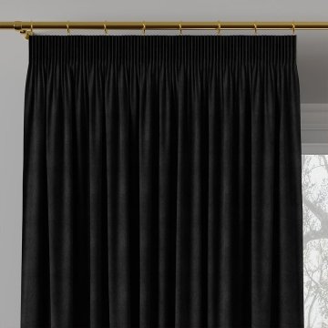 Milas zavjesa s nabirnom trakom, baršun, crna, glatka, 140x260 cm