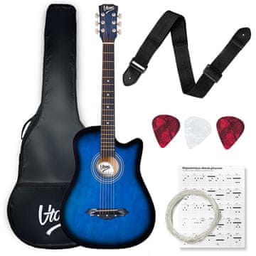 One AG ONE BB 4/4 blueburst akustična gitara za početnike, trzalice, remen, rezervne žice, kofer, akordi, set