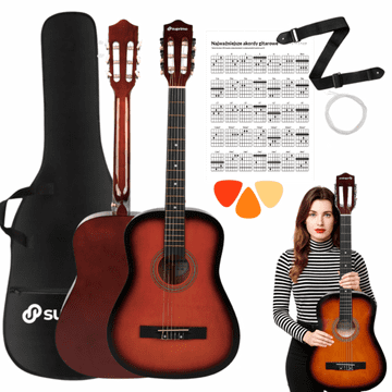 Mo CGS2 SB klasična gitara 4/4 sunburst za početnike, trzalice, remen, rezervne žice, kofer, set akorda