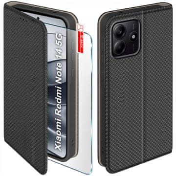 Maska za Xiaomi Redmi note 14 5G s magnetnim zatvaračem, crna + staklo