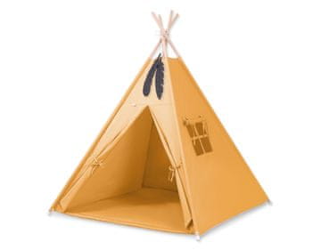 Bobono Šator teepee za djecu + prostirka + privjesci od perja - senf
