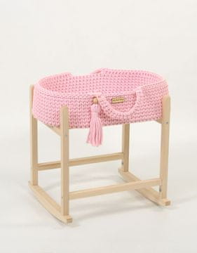 MY SWEET BABY Nosiljka za lutke Moses Basket BOHO od pamuka s drvenom kolijevkom - roza