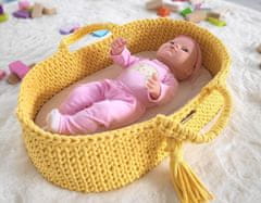 MY SWEET BABY BOHO Pamučna Mojsijeva Košara za Lutke s Drvenom Kolijevkom - Žuta
