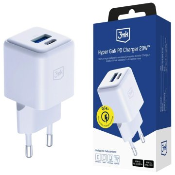 3MK 20W GaN punjač za napajanje USB-C/USB-A, bijeli