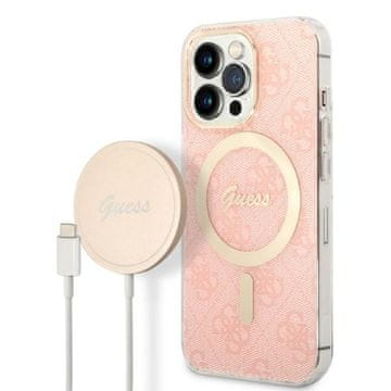 Guess MagSafe ružičasta maskica s bežičnim punjačem za iPhone 13 Pro Max