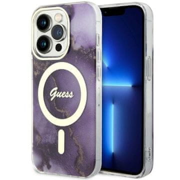 Guess zlatna mramorna MagSafe maskica za iPhone 14 Pro, ljubičasta