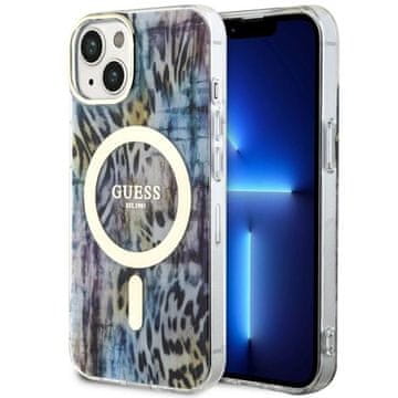 Guess Leopard MagSafe tvrda plava maskica za iPhone 14