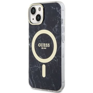 Guess Guess Tvrda Futrola Za Iphone 14 Plus 15 Plus 6.7 Za Magsafe Mramorna Crna