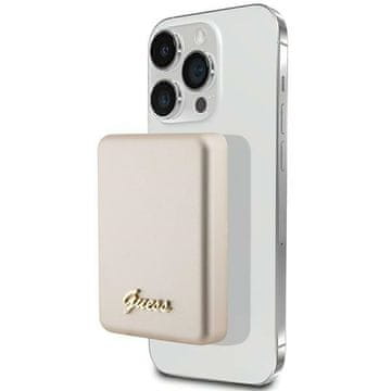 Guess Induktivni Powerbank 15W 5000mAh MagSafe Metal Script Logo Gold