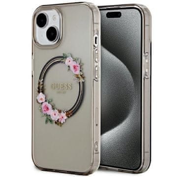 Guess IML Flowers Wreatch MagSafe maskica za iPhone 15 crna