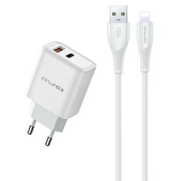 Awei 22,5 W GaN napajanje USB + Lightning zidni punjač bijeli