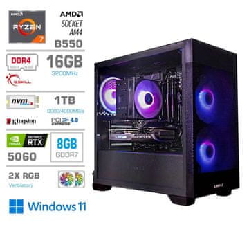 PCX Exton R7 5700X 16GB 1TB RTX5060 W11 računalo