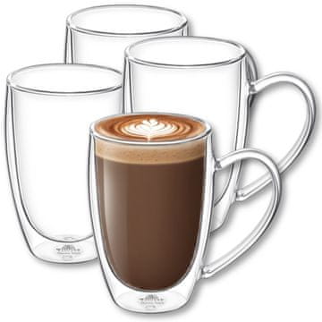 Wilmax termo čaše s dvostrukom stijenkom i ručkom | set od 4 | 400 ml | termo šalice | set čaša za latte macchiato | čaše za cappuccino s ručkom | čaše za kavu