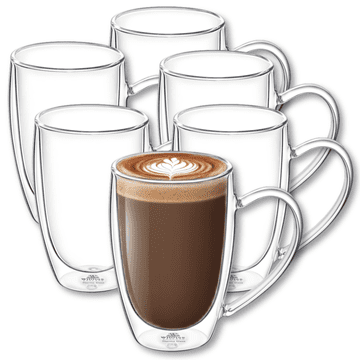 Wilmax termo čaše s dvostrukom stijenkom i ručkom | set od 6 | 400 ml | termo šalice | set čaša za latte macchiato | čaše za cappuccino s ručkom | čaše za kavu