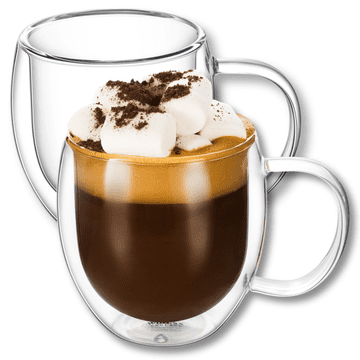Wilmax termo čaše s dvostrukim stijenkama i ručkom | Set od 2 | 400 ml | Šalice za čaj i latte macchiato
