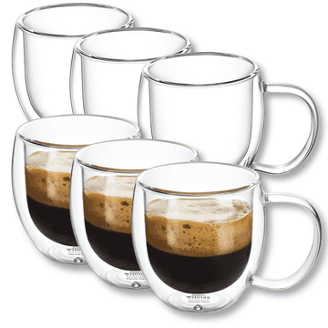 Wilmax termo čaše s dvostrukom stijenkom i ručkom | set od 6 | 250 ml | čaše za piće | termo šalice | čaše za čaj | set čaša za latte macchiato