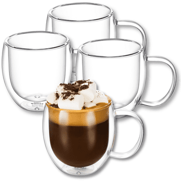 Wilmax termo čaše s dvostrukom stijenkom i ručkom | set od 4 | 400 ml | čaše za piće | termo šalice | čaše za čaj | set čaša za latte macchiato