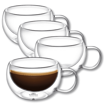 Wilmax | termo čaše s ručkom | set od 4 | 250 ml | čaše za kavu s dvostrukom stijenkom | set čaša za latte macchiato | čaše za cappuccino s ručkom | čaše za čaj