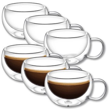 Wilmax | termo čaše s ručkom | set od 6 | 250 ml | čaše za kavu s dvostrukom stijenkom | set čaša za latte macchiato | čaše za cappuccino s ručkom | čaše za čaj