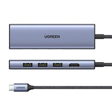 Ugreen Ugreen 20956A Hub, USB Type-C, 5000 Mbit/s, HDMI, 3x USB 3.0, Čitač kartica, Srebrni