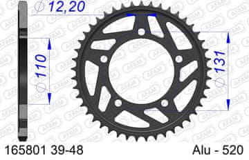 Aluminijski stražnji lančanik za lanac 520 HARD kod 165801-45
