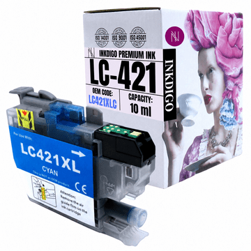 Tinta Inkdigo LC421XLC kompatibilna s Brother DCP-J1050DW MFC-J1010DW, TÜV certifikat