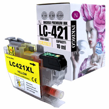 Tinta Inkdigo LC421XLY kompatibilna s Brother DCP-J1050DW MFC-J1010DW, TÜV certifikat
