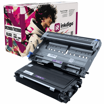 Inkdigo bubanj + toner DR2000 TN2000 kompatibilan s Brother DCP-7010 Fax2820 TÜV certifikat