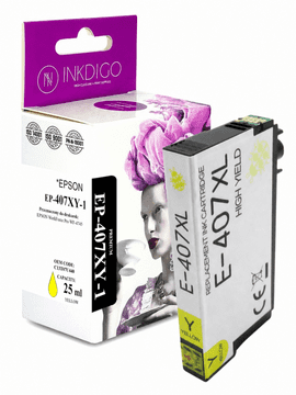 Tinta Inkdigo 407XL Y kompatibilna s Epson WorkForce Pro WF-4745DTWF, TÜV certifikat