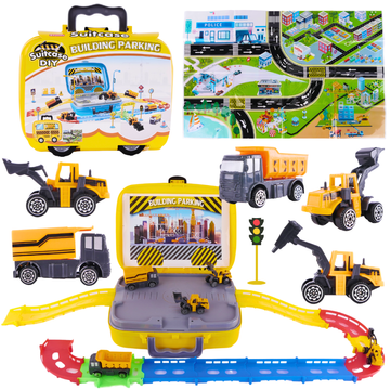 Set kofera na kotačima, gradilište, 5 automobila, gradski pribor