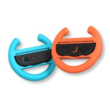 Nikcorp Set od 2 ergonomska upravljača za Nintendo Switch Joy-Con kontrolere, dodatak za trkaće igre, ultralagana izdržljiva plastika, kompatibilno s OLED i Switch 2 modelima, plavo-narančasta boja, 2 komada