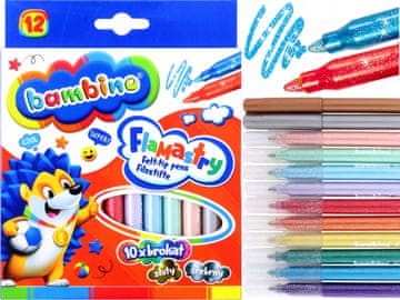 BAMBINO markeri s glitterom, 12 boja, zlatni i srebrni
