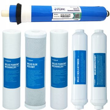 Kompletni set osmoznih uložaka za RO8/RO7/RO6/RO5 filtere s membranom od 100 GPD