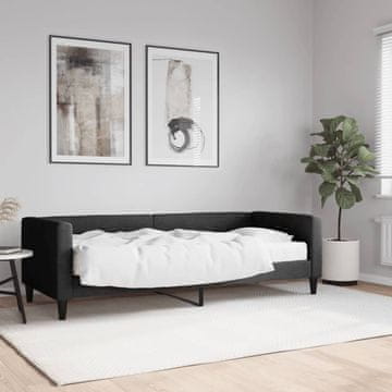 Vidaxl Kauč na razvlačenje s madracem, crna, 80x200 cm, tkanina